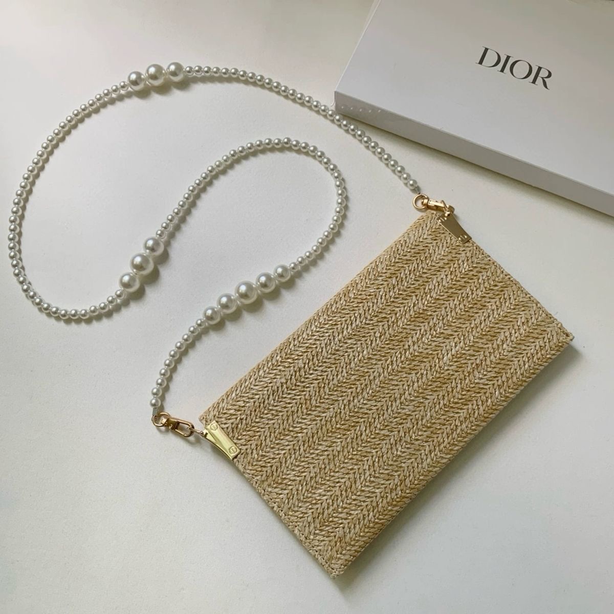 Authentic GWP Dior Raffia Bag with Free Pearl Strap - Image 9