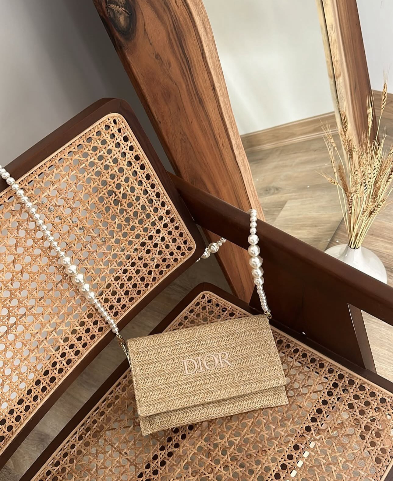 Authentic GWP Dior Raffia Bag with Free Pearl Strap