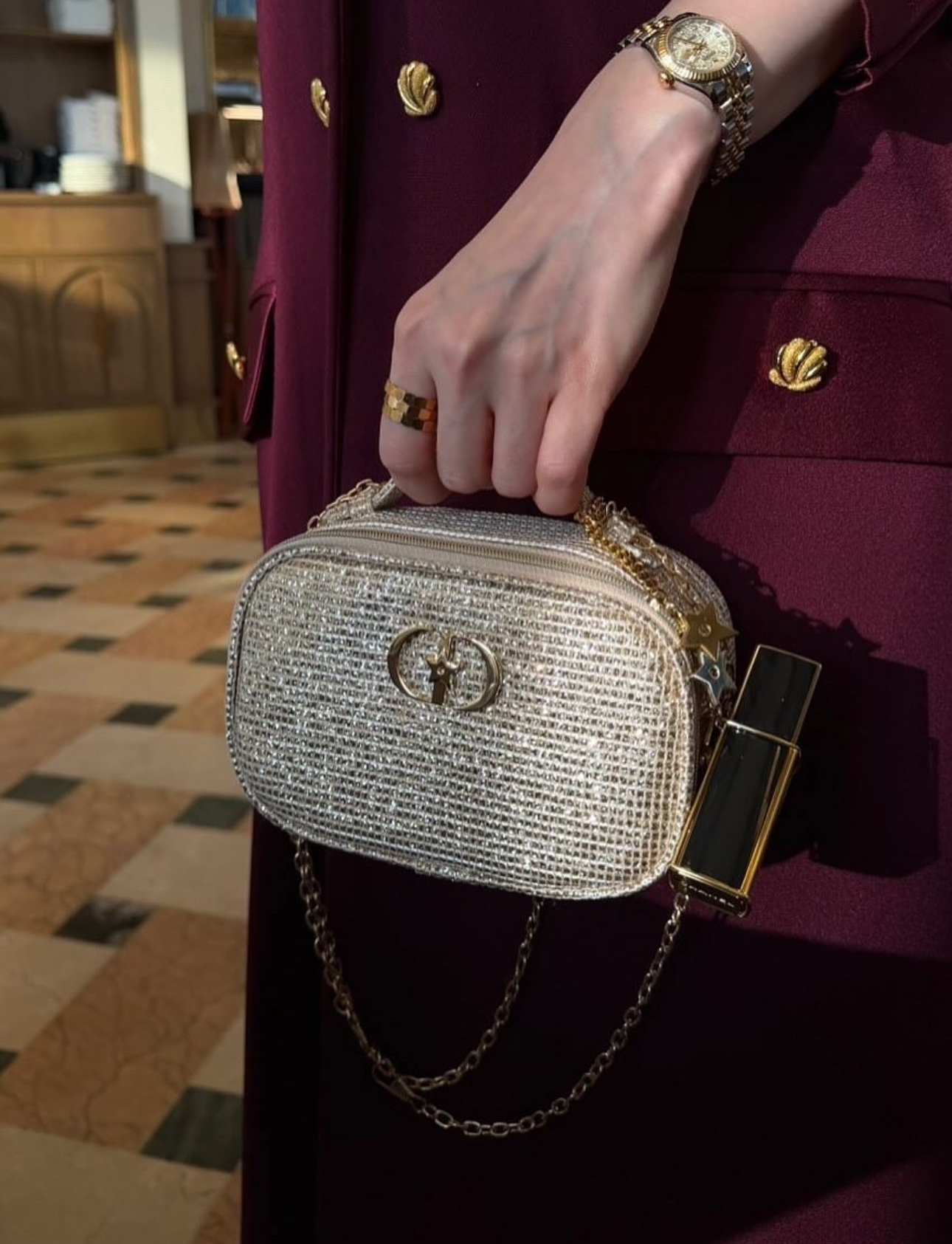 Authentic GWP Dior Holiday Pouch with box and FREE Gold Chain