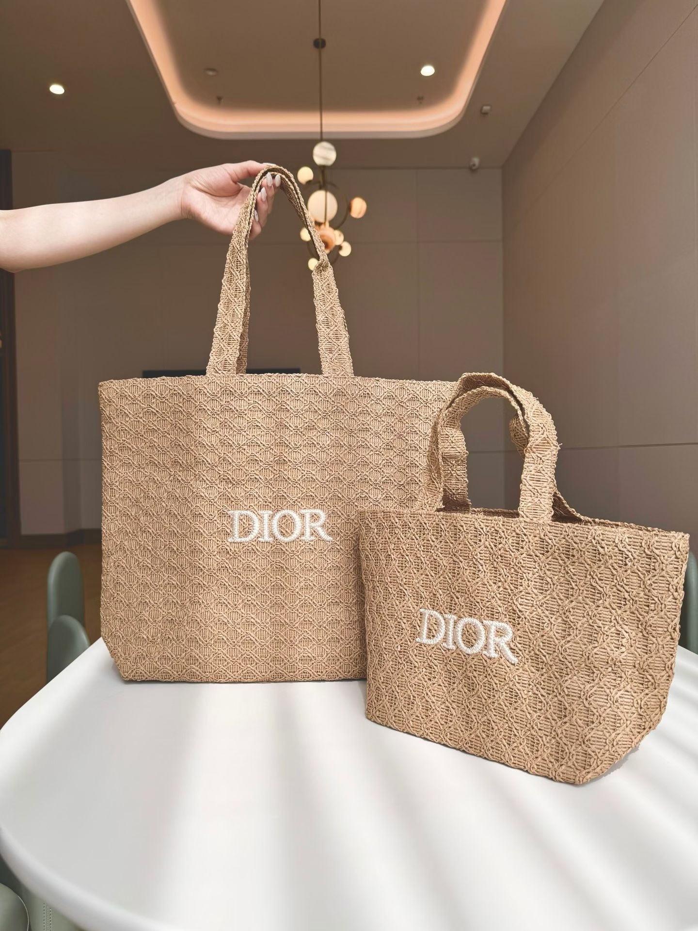 Authentic GWP Dior Raffia Tote Bag Large Size