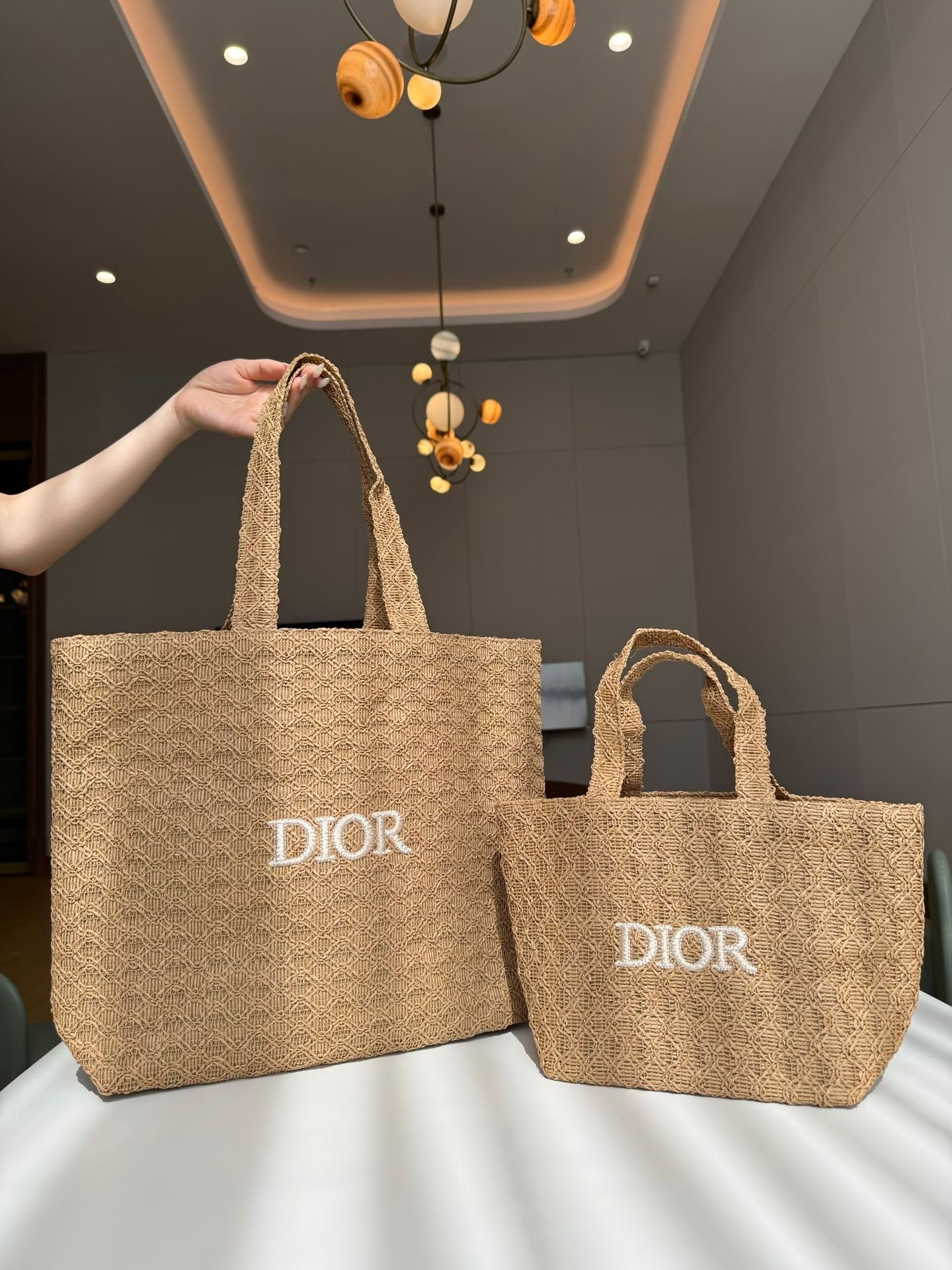 Authentic GWP Dior Raffia Tote Bag Large Size - Image 2