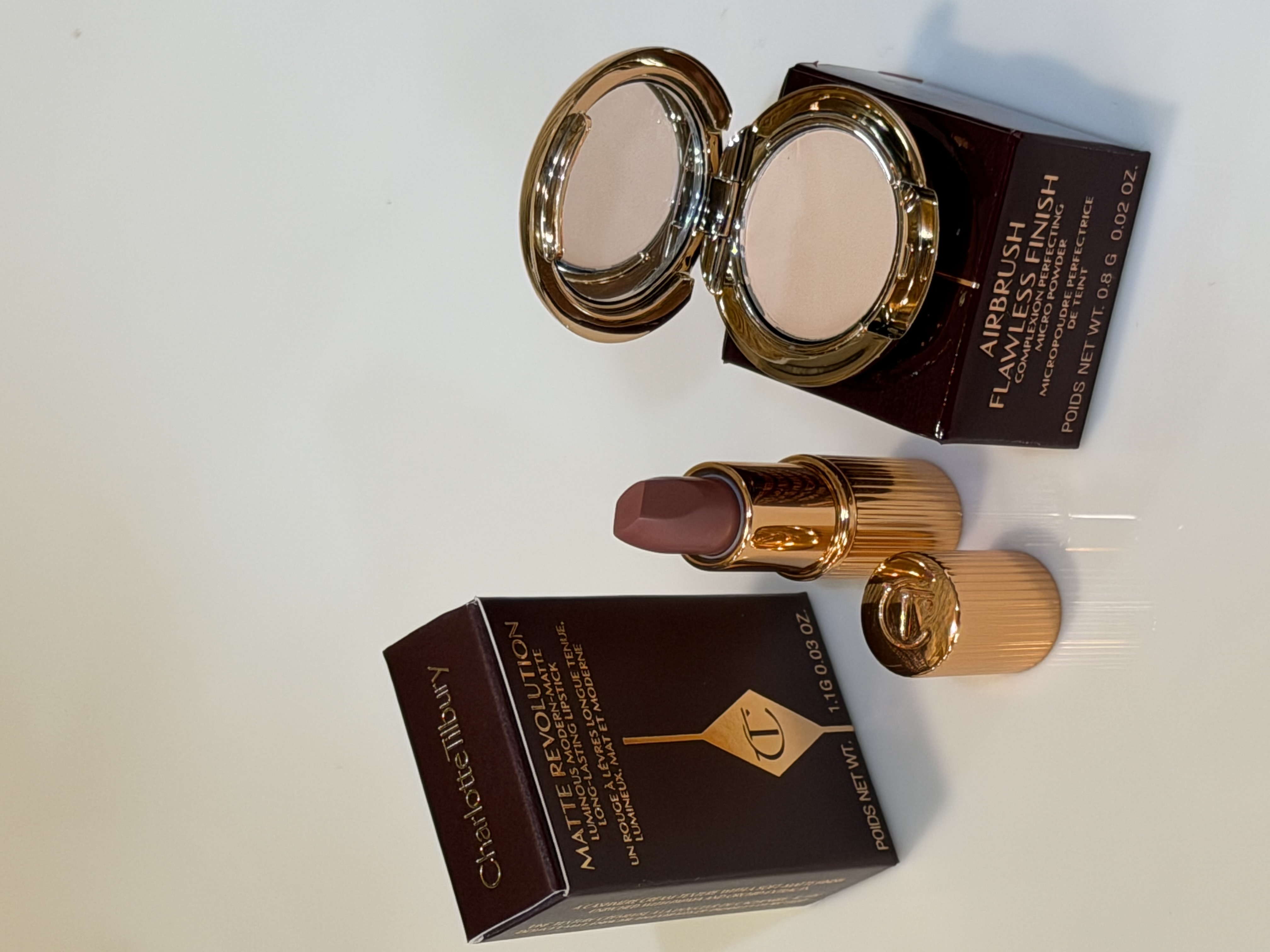 Charlotte Tilbury Mini Matte Revolution Matte Lipstick in Pillowtalk and Mini Face Powder Set